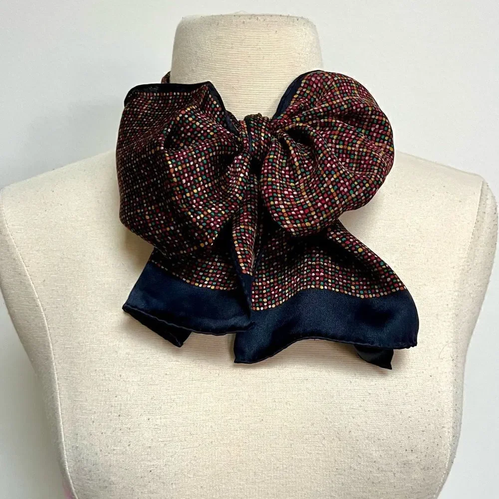 Vintage 1990s Echo Dark Academia Rainbow Micro Polka Dot Long Silk Scarf